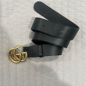 Gucci Black Leather Belt with Gold Buckle